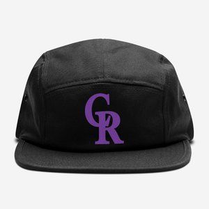 NEW Colorado Rockies CR Monochrome Logo Panel Camper Strapback Hat BLACK